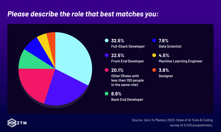 AI tools + programming survey respondants working roles